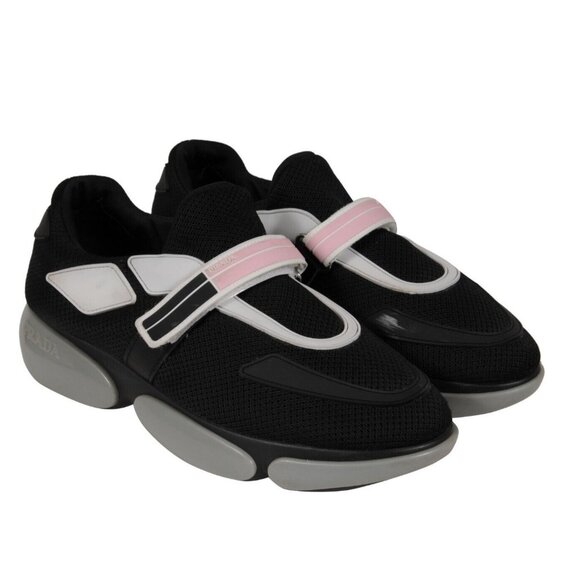 Prada Womens Cloudbust Sneakers US 8.5 EU 38.5 Pink Black White Nylon Trainers - Picture 1 of 11